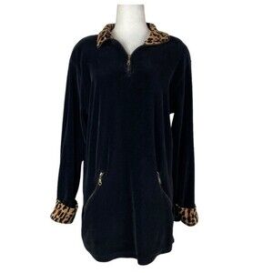 Jason Maxwell Sweater Womens Small Black Animal Print Pullover Pockets Casual